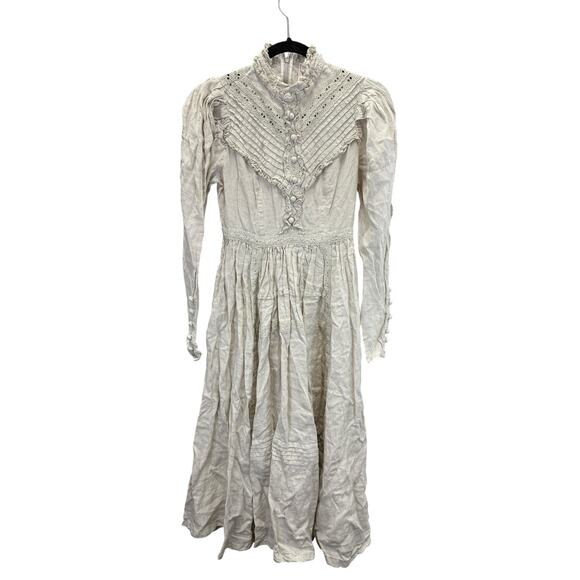 Linennaive Mary 18 Cream White Victorian Prairie Linen Dress XS Cottagecore - Picture 3 of 13